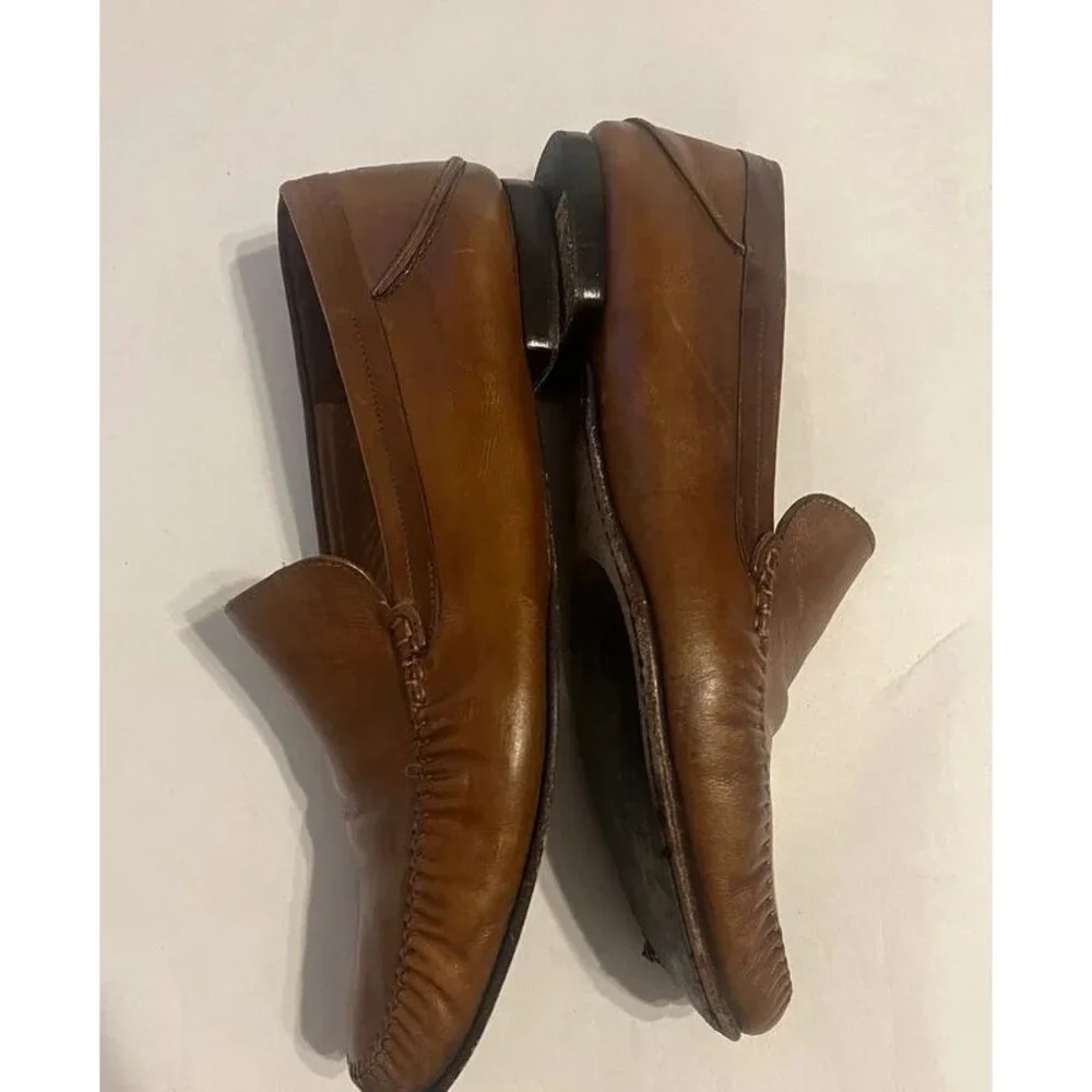 Mezlan Brown Leather Loafers Woven Apron Toe Slip-On Men's Dress Shoes